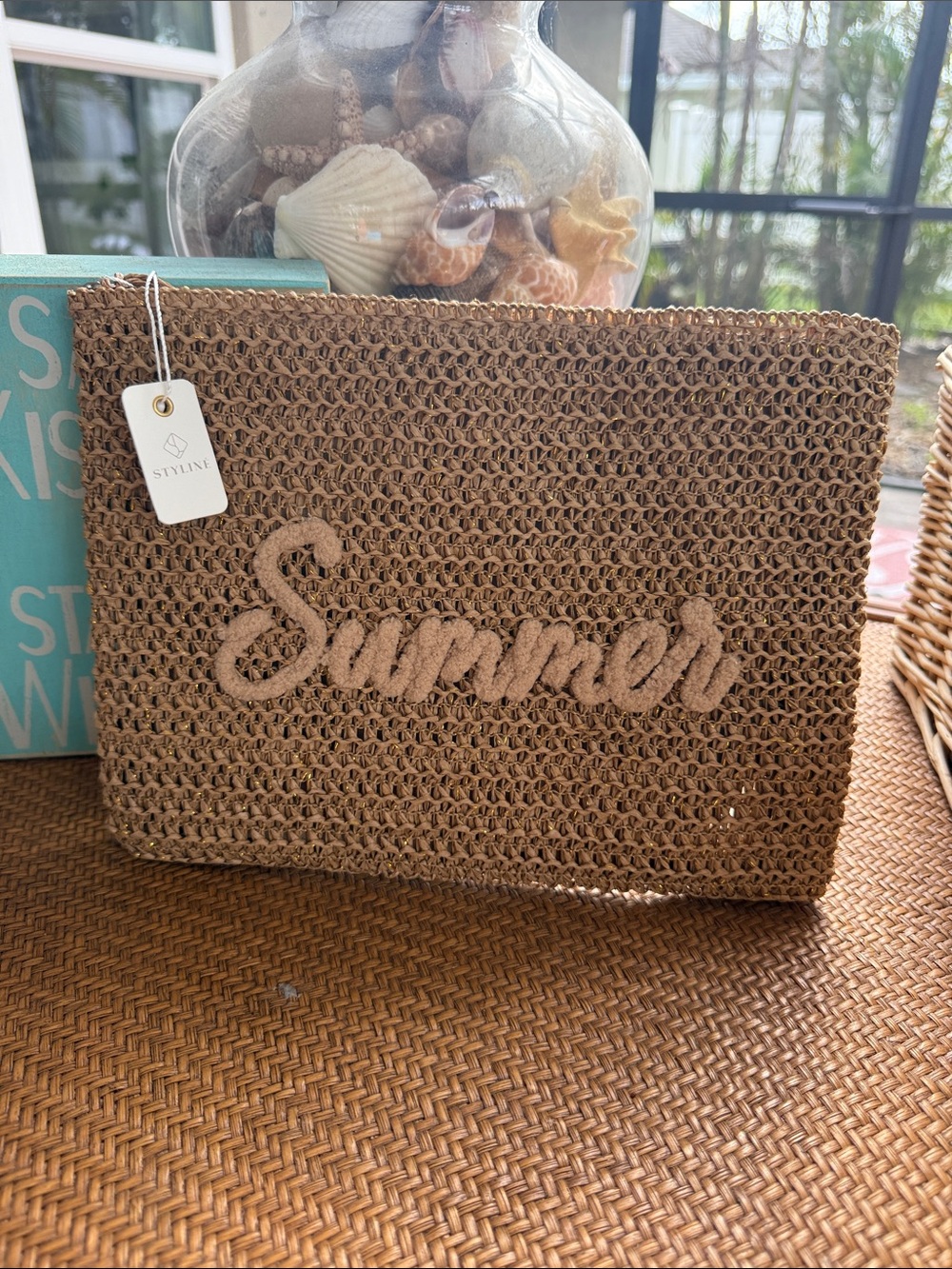 Summer Woven Straw Zip Pouch - Natural - Picture 5 of 8